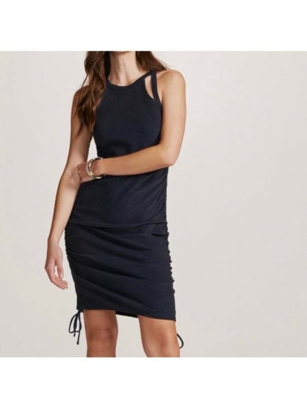 Daily Practice Sleeveless Navy Ruched Drawstring Dress Size XXS